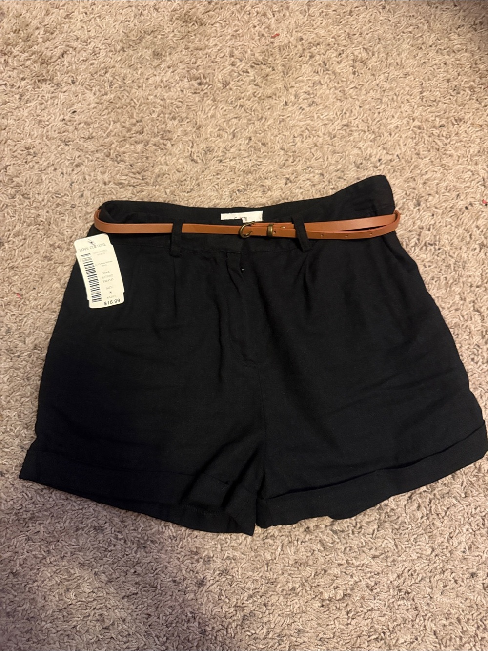 Women’s Black High-Waist Shorts with Brown Belt